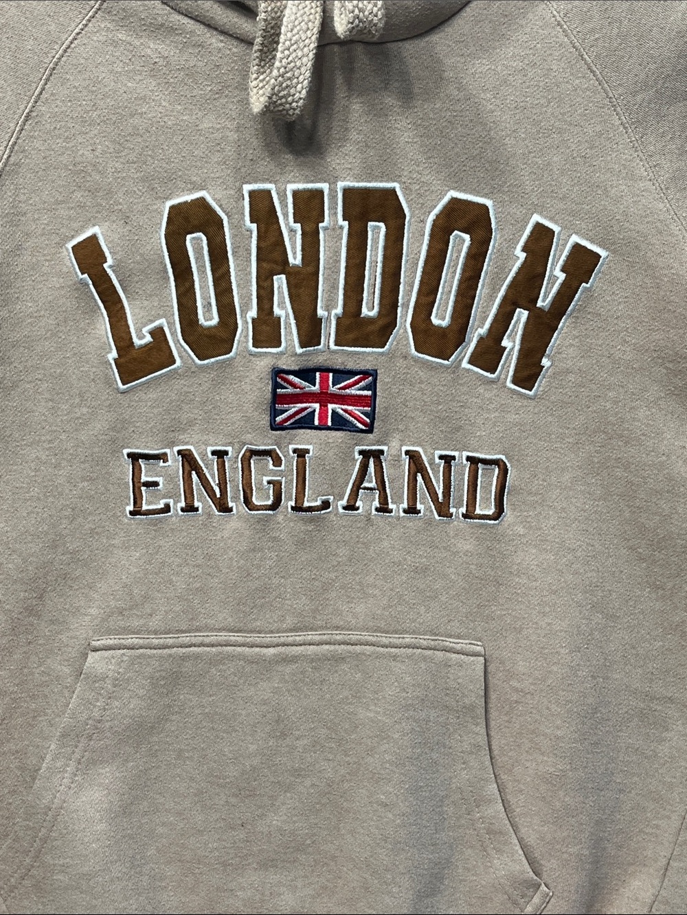 Tour De London England Embroidered Hoodie Tan Pullover Men’s Large